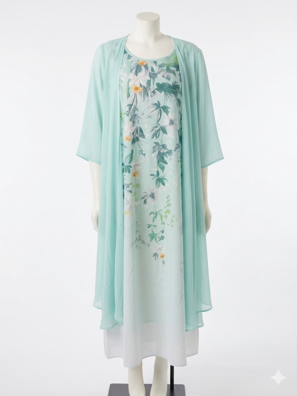 Unbranded mint green floral dress and chiffon cardigan 2 piece set xl